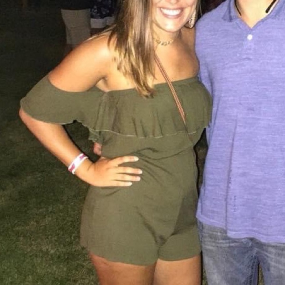 Green off the shoulder romper
